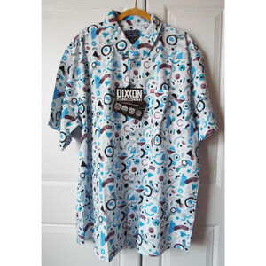 DIXXON Shirt Mens 3X White Blue New Wave Geometric Casual Party Club Dancing NWT